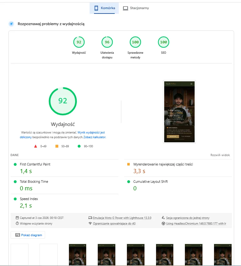 PageSpeed Insights, telefon